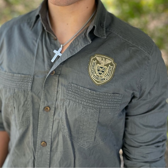 D&G DOLCE GABBANA SOLDIER GREEN ARMY LONG SLEEVE SHIRT M 48 UNIFORM SECURITY GUY - Picture 3 of 15